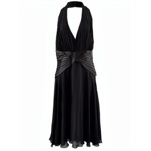 Vintage Tadashi Dress Womens 10 Black Silk Halter Pleated Y2K Gown Whimsigoth